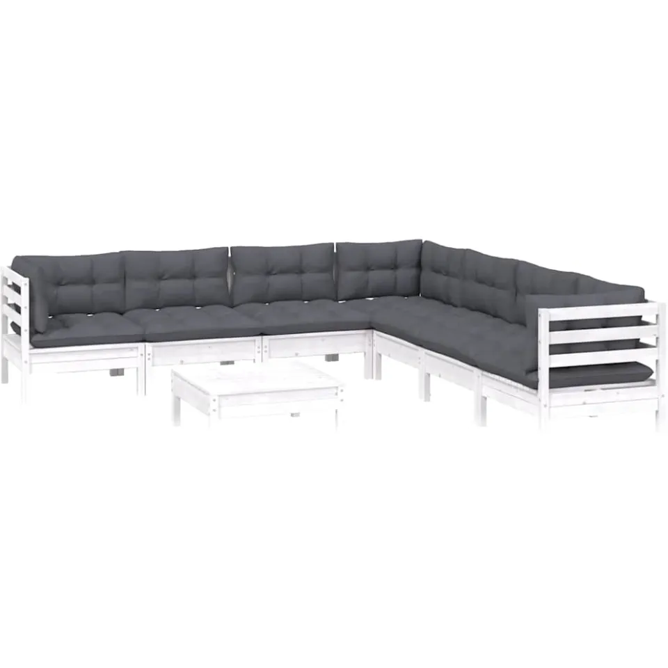 vidaXL 8-delige Loungeset met kussens massief grenenhout wit, foto 3