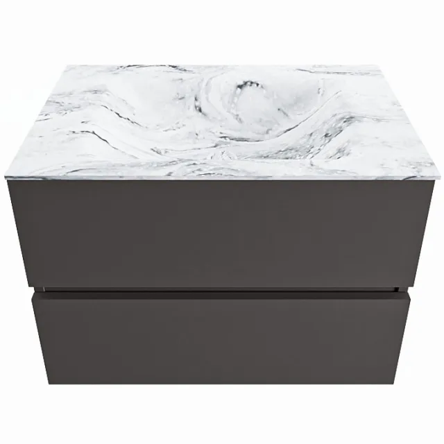 Mondiaz VICA-DLUX 70cm badmeubel onderkast Dark grey 2 lades. Inbouw wastafel CLOUD midden zonder kraangat, kleur Glace.