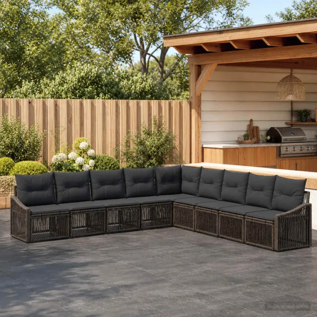 vidaXL Tuinbankenset 9 st 9-zits Grijs poly rattan, foto 2