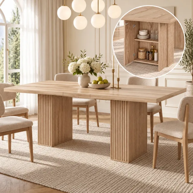MIVRAY Eettafel - Uitschuifbaar Met Opbergruimte - Scandinavisch Voor Gezinsmaaltijden - MDF - 150 Tot 190 X 90 X 75 Cm - Eikenkleur