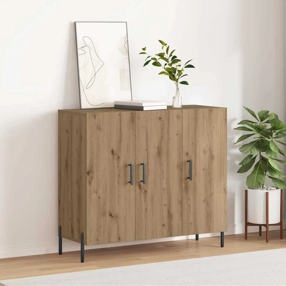 vidaXL Dressoir Artisan Eiken 90 x 34 x 80 cm Bewerkt hout, foto 4