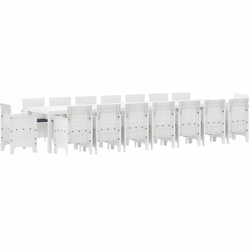 vidaXL Tuin Eettafelset met kussens 17 st Wit PP