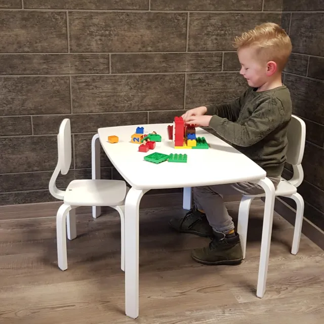 Playwood Set tafel met 2 stoelen - Set kindertafel met 2 kinderstoelen - Wit