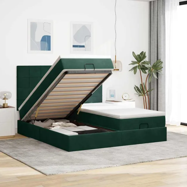 vidaXL Ottoman bed met matrassen 160x200cm fluweel donkergroen groen