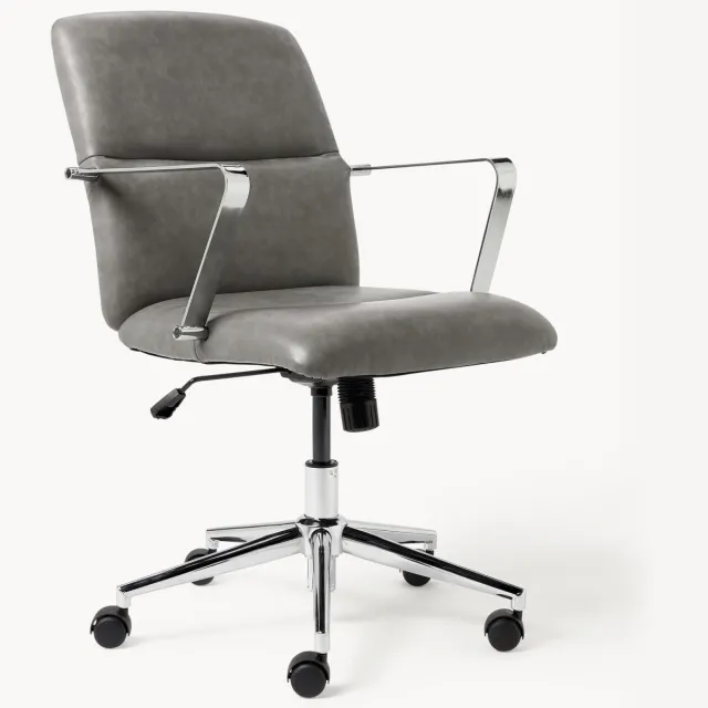 Westwing Collection Kunstlederen bureaustoel Reto met armleuning, in hoogte verstelbaar Grijs