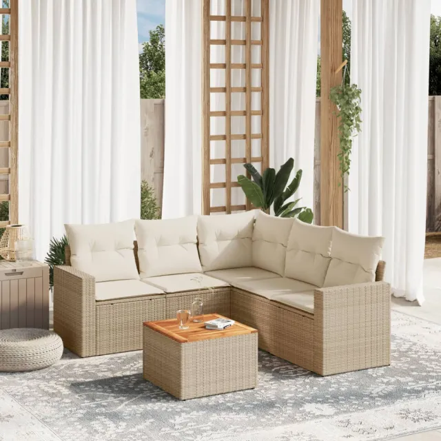 vidaXL 6-delige Loungeset met kussens poly rattan beige, foto 2