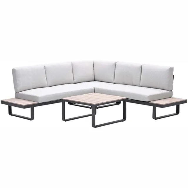 Garden Impressions Masone loungeset - 4-delig - c. black valley sand - light teak VW Zwart