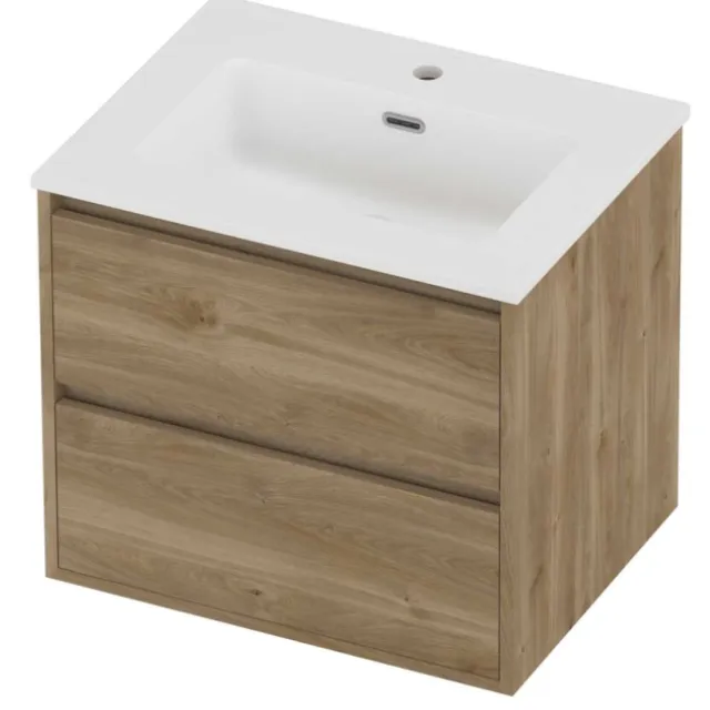 Proline Tribute Badmeubelset Porselein Elegant 1 Gat 60x46x54 cm Mat White Cider Oak Eiken