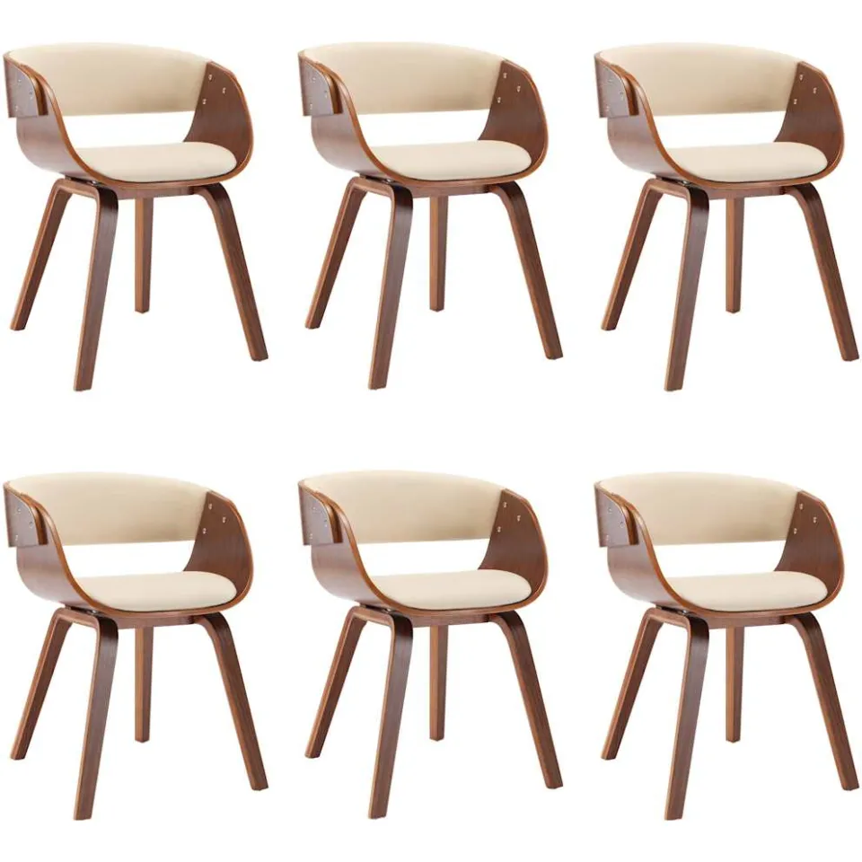 vidaXL Eetkamerstoelen 6 st gebogen hout en kunstleer crème, foto 3