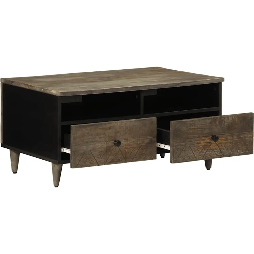 vidaXL Salontafel 80x54x40 cm massief mangohout lichtgrijs grijs, foto 3