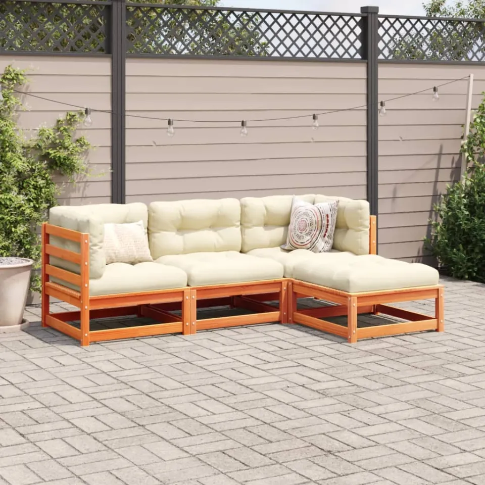 vidaXL 4-delige Loungeset met kussens massief grenenhout wasbruin bruin, foto 3