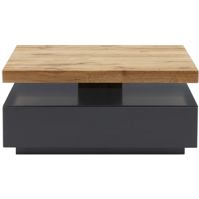 Vente-unique Salontafel KYRIA - 1 lade & draaiblad - MDF - Kleur: Antraciet & eik