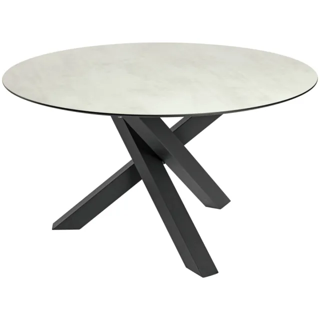 Vega Terrastafel Gwin rond; 130x72 cm (ØxH); Tafelblad steengrijs, frame zwart; rond