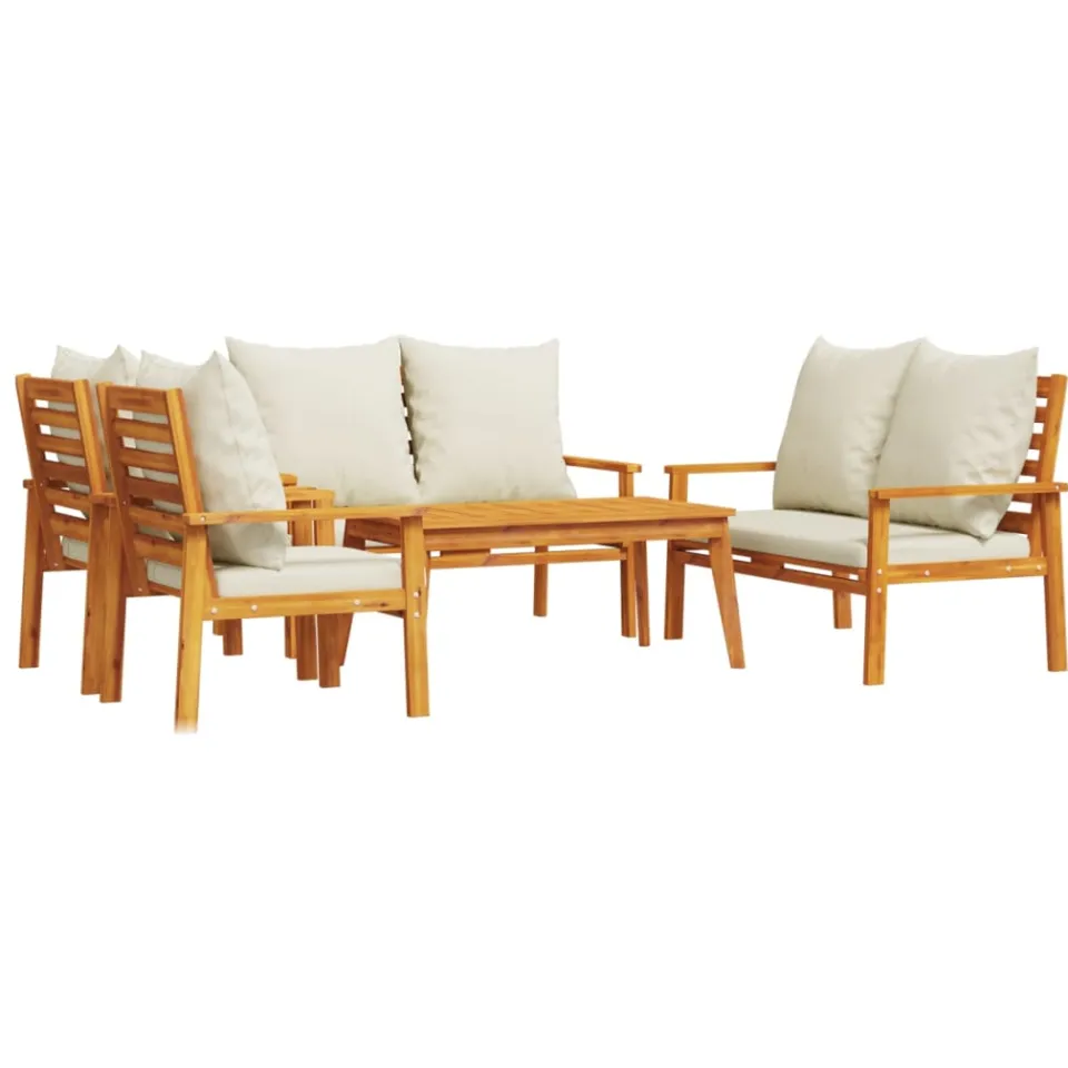 vidaXL 5-delige Loungeset met kussens massief acaciahout bruin, foto 3