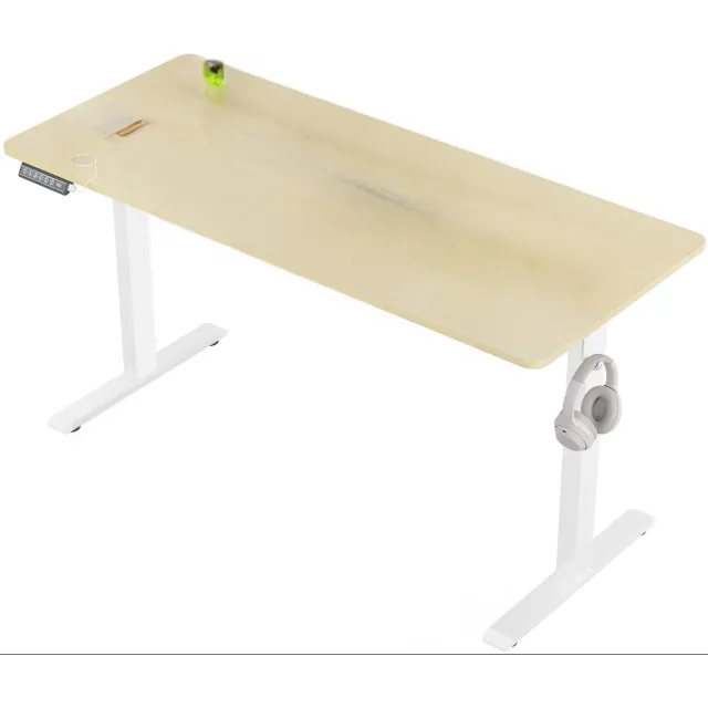 Happiq Elektrisch Sta-Bureau - Voor Thuis of Kantoor - In Hoogte Verstelbaar Ergonomisch Computerbureau met USB-Oplaadpoort en Geheugenfunctie - Color: 140x60cm Oak Wit/bruin