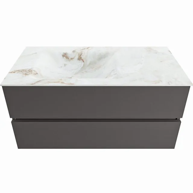 Mondiaz VICA-DLUX 100cm badmeubel onderkast Dark grey 2 lades. Inbouw wastafel CLOUD links 1 kraangat, kleur Frappe.