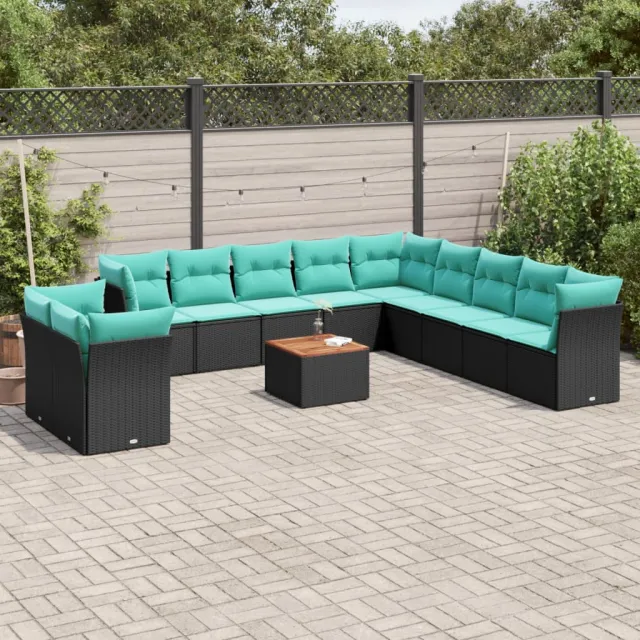vidaXL 12-delige Loungeset met kussens poly rattan zwart, foto 2