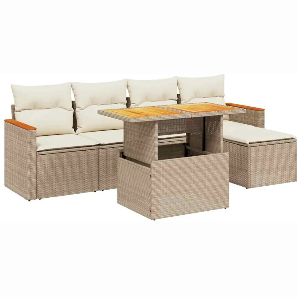 vidaXL 6-delige Loungeset met kussens poly rattan beige, foto 3