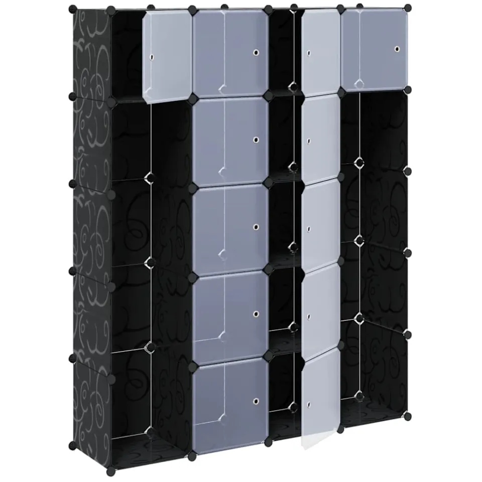 vidaXL Kast modulair met 14 vakken 37x146x180,5 cm zwart en wit
