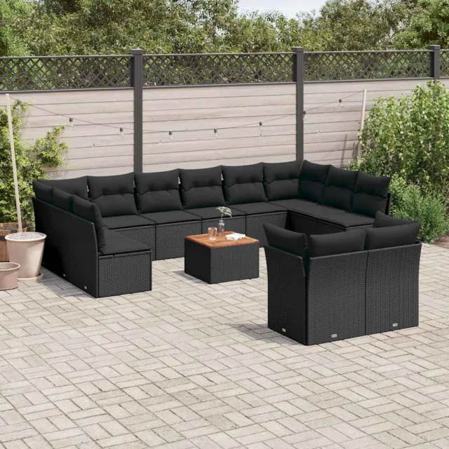 vidaXL 13-delige Loungeset met kussens poly rattan zwart, foto 2