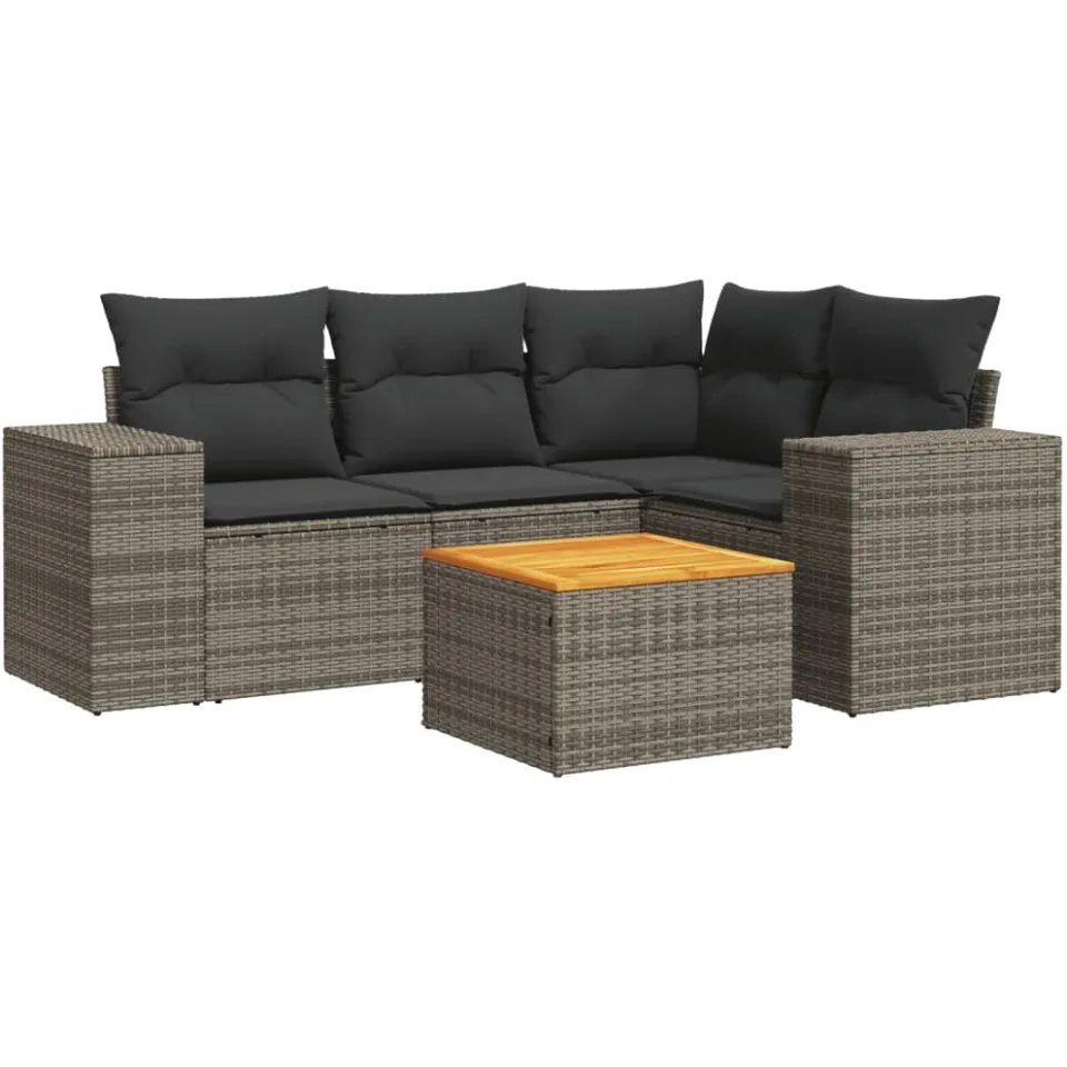 vidaXL 5-delige Loungeset met kussens poly rattan grijs, foto 3