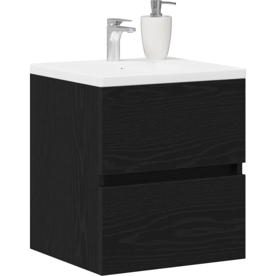 vidaXL Badkamerwastafelkast Zwart Eiken 41x38,5x45 cm Bewerkt Hout