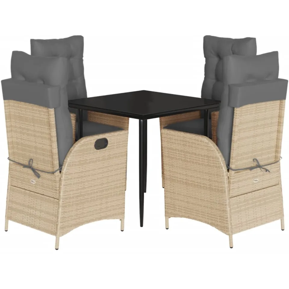 vidaXL 5-delige Tuinset met kussens poly rattan beige, foto 3
