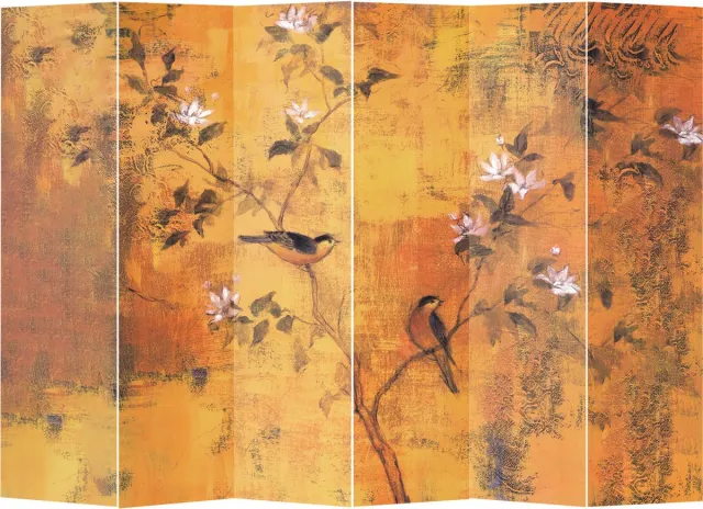 Fine Asianliving Kamerscherm Scheidingswand B240xH180cm 6 Panelen Vintage Bloesems Geel, Oranje