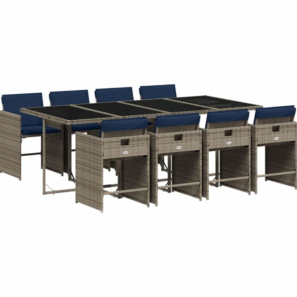 vidaXL 9-delige tuinset met kussens, grijs polyrotan, foto 3