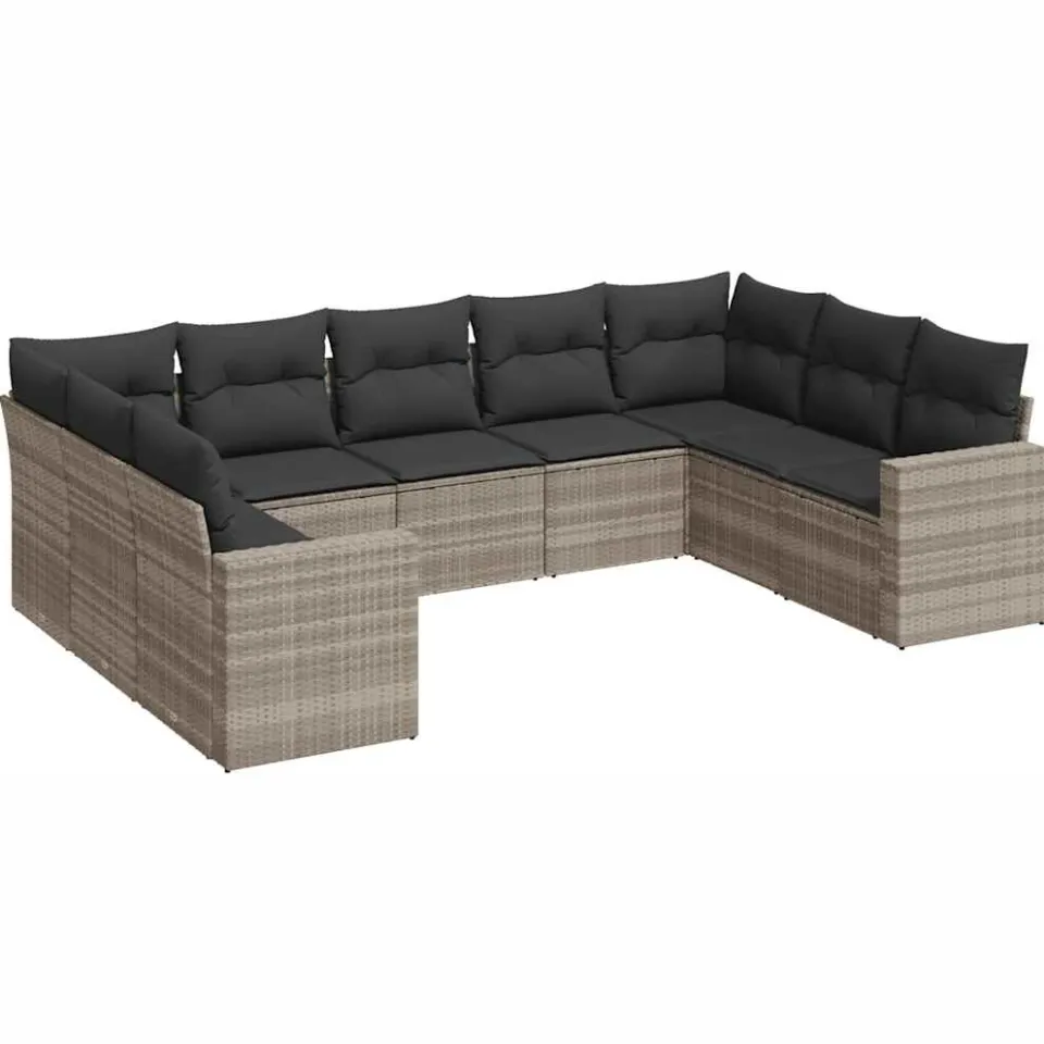 vidaXL 9-delige Loungeset met kussens poly rattan lichtgrijs grijs, foto 3