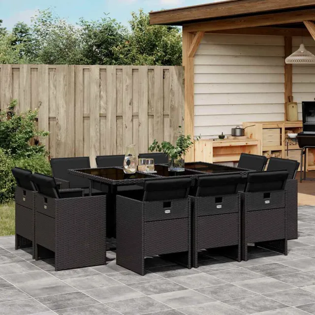 vidaXL 11-delige Tuinset met kussens poly rattan zwart, foto 2