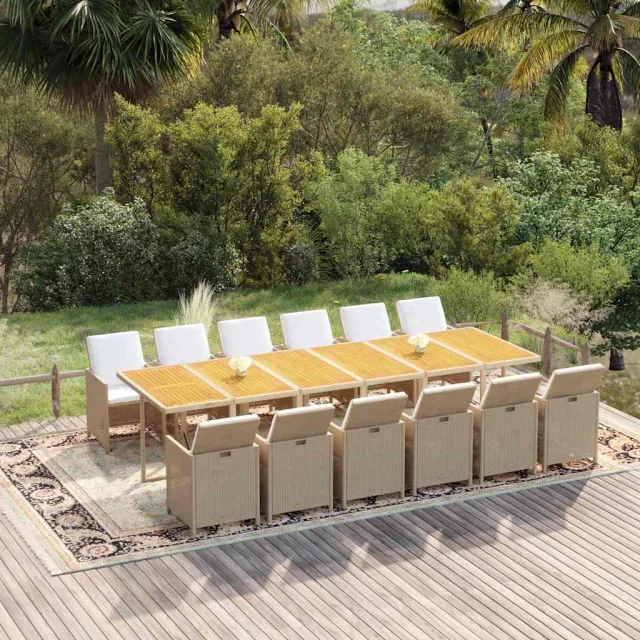 vidaXL 13-delige Tuinset met kussens poly rattan beige, foto 2