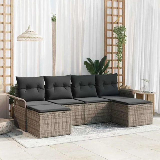 vidaXL Tuin Sofa Set 6 st Grijs poly rattan, foto 2