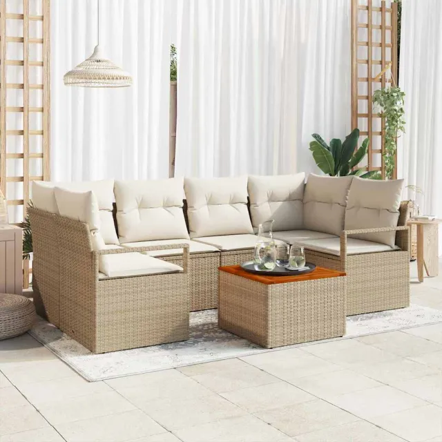 vidaXL Tuinbankenset 7 st Beige en Crème poly rattan, foto 2