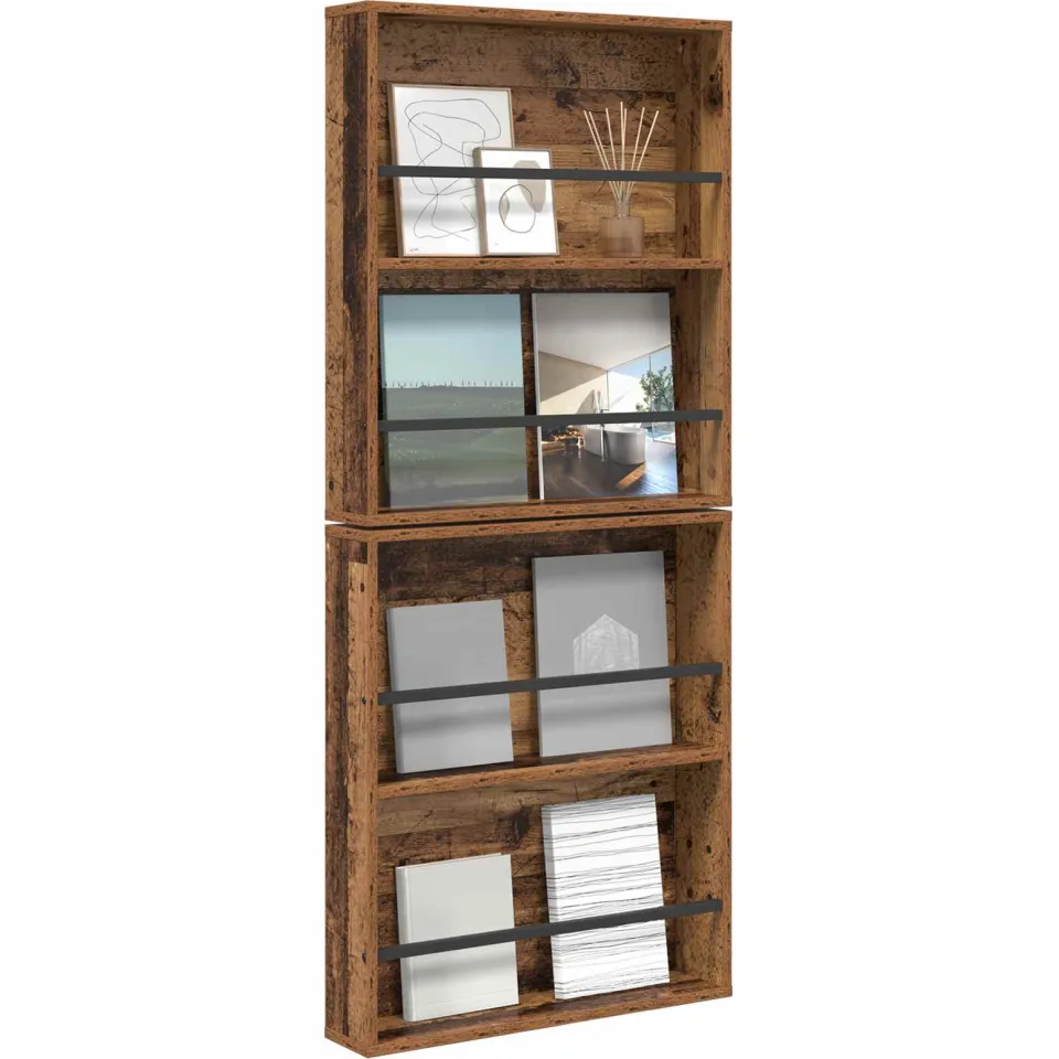 vidaXL Tijdschrift Rek 2 st Oudhout 60 x 12 x 70 cm Bewerkt hout Bruin