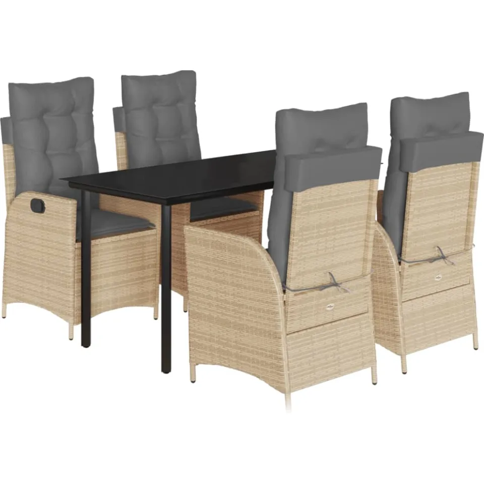 vidaXL 5-delige Tuinset met kussens poly rattan beige, foto 3
