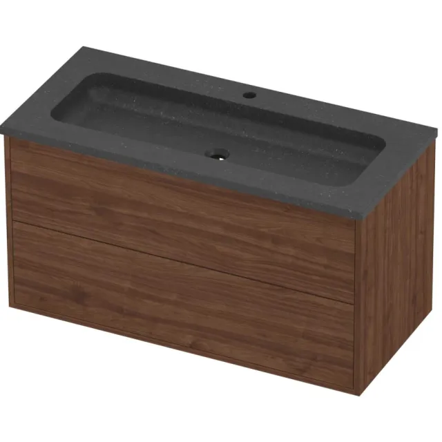Proline Rollo Badmeubelset Hardsteen Elegant 1 Kraangat 100x46x54 cm Blue Stone Indian Walnut Houtlook