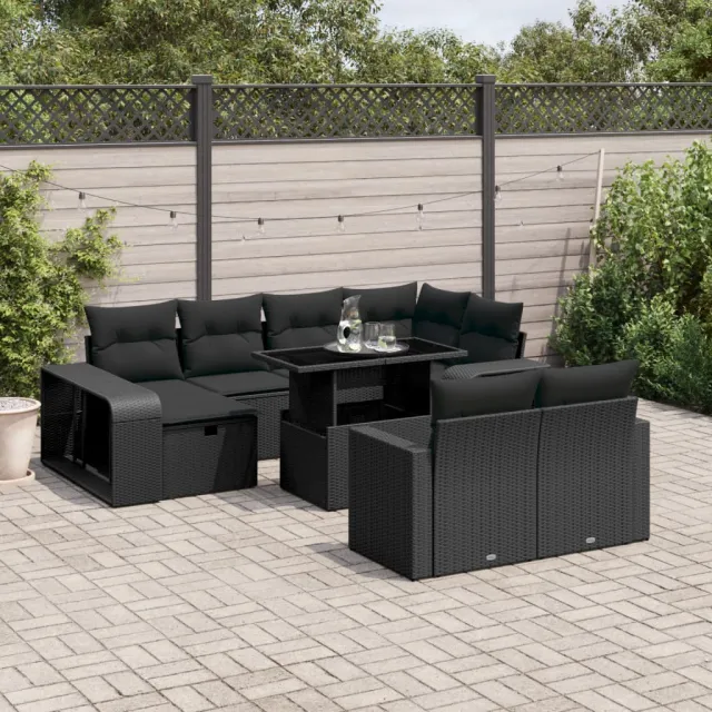 vidaXL 11-delige Loungeset met kussens poly rattan zwart, foto 2