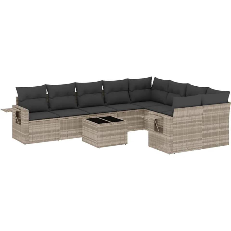 vidaXL 10-delige Loungeset met kussens poly rattan lichtgrijs grijs, foto 3