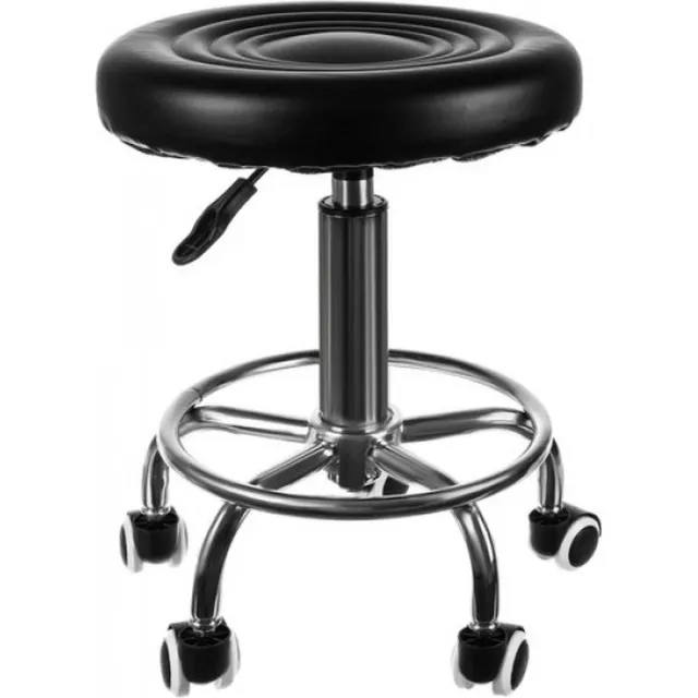 ValeDelucs Kapperskruk - Zadelkruk - Tabouret - kappersfiets - Kapper Kruk - Salonkruk - Bureaukruk - Krukje met wielen - Bureaustoel - Salon Werkkruk - In hoogte Verstelbaar - Maximale hoogte 56 cm - Zwart