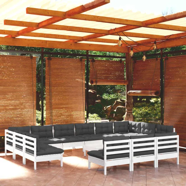 vidaXL 14-delige Loungeset met kussens massief grenenhout wit, foto 2