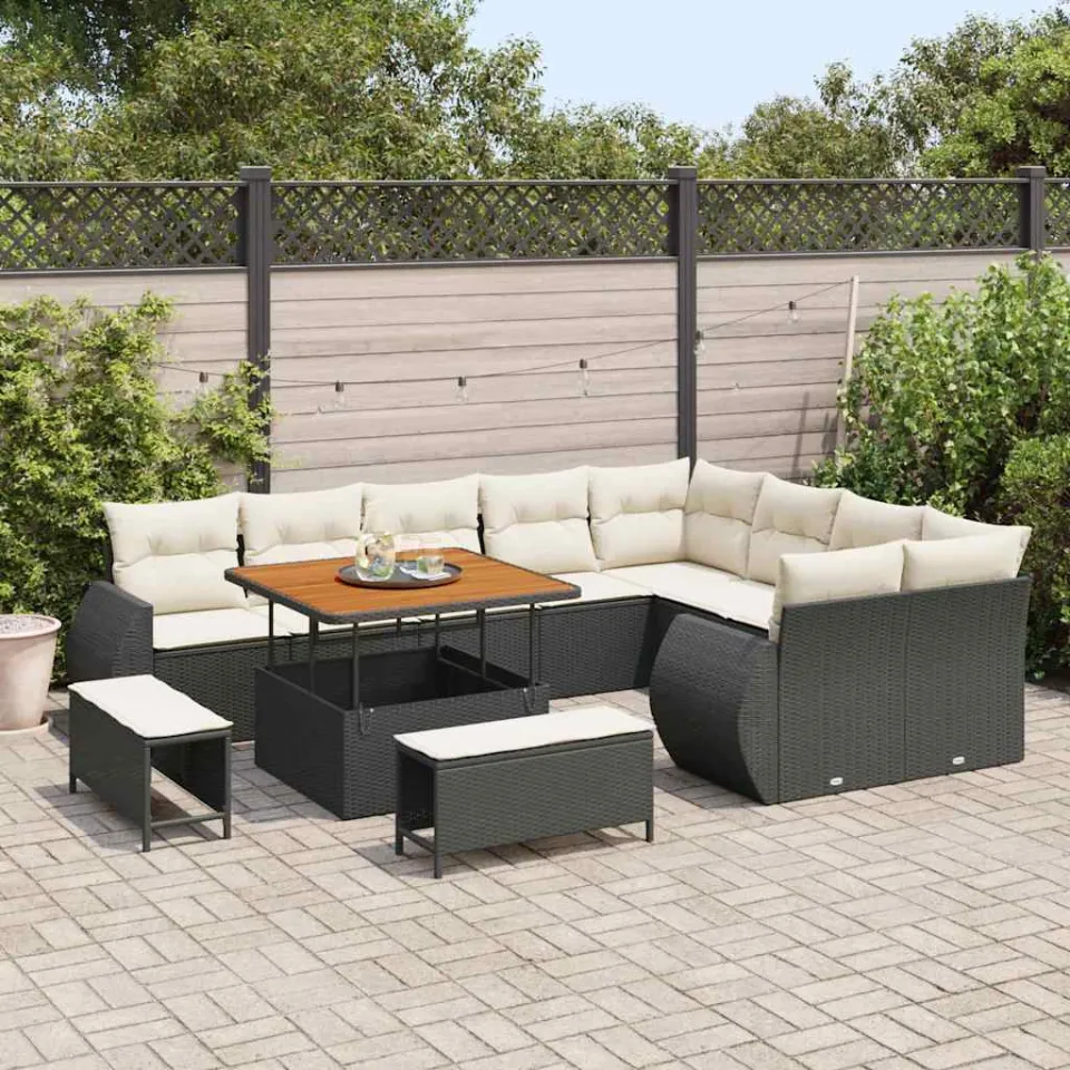 vidaXL Tuinbankenset 12 st Zwart poly rattan, foto 3
