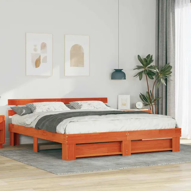 vidaXL Bedframe met hoofdeinde Bruin 180 x 200 cm Massief grenenhout