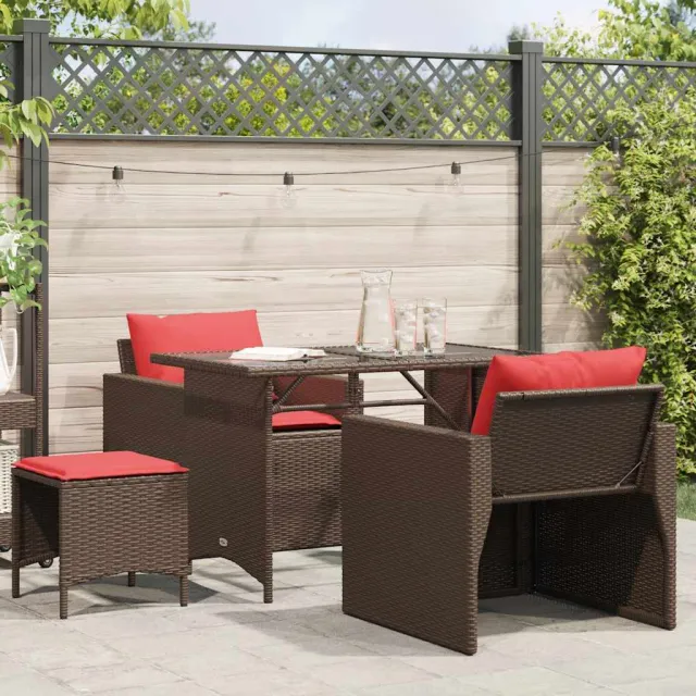 vidaXL 4-delige Loungeset met kussens poly rattan bruin, foto 2