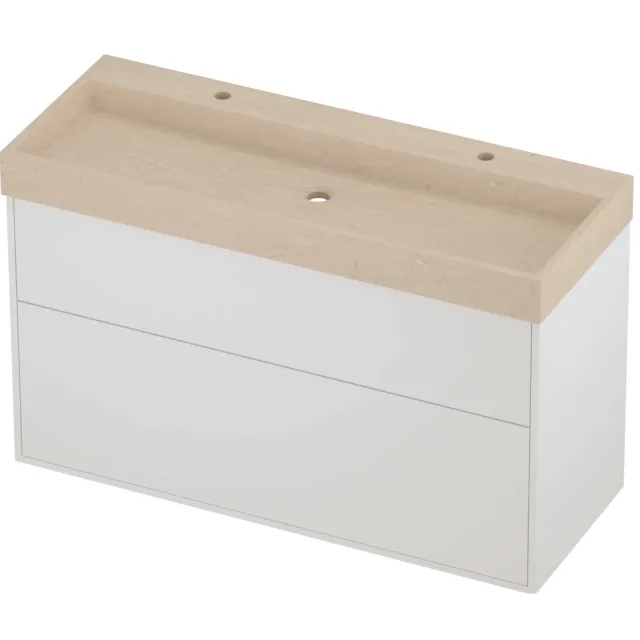 Proline Evoli Badmeubelset Hardsteen Loft 2 Kraangaten 120x46x75 cm Sand Stone Mat White Mat Wit