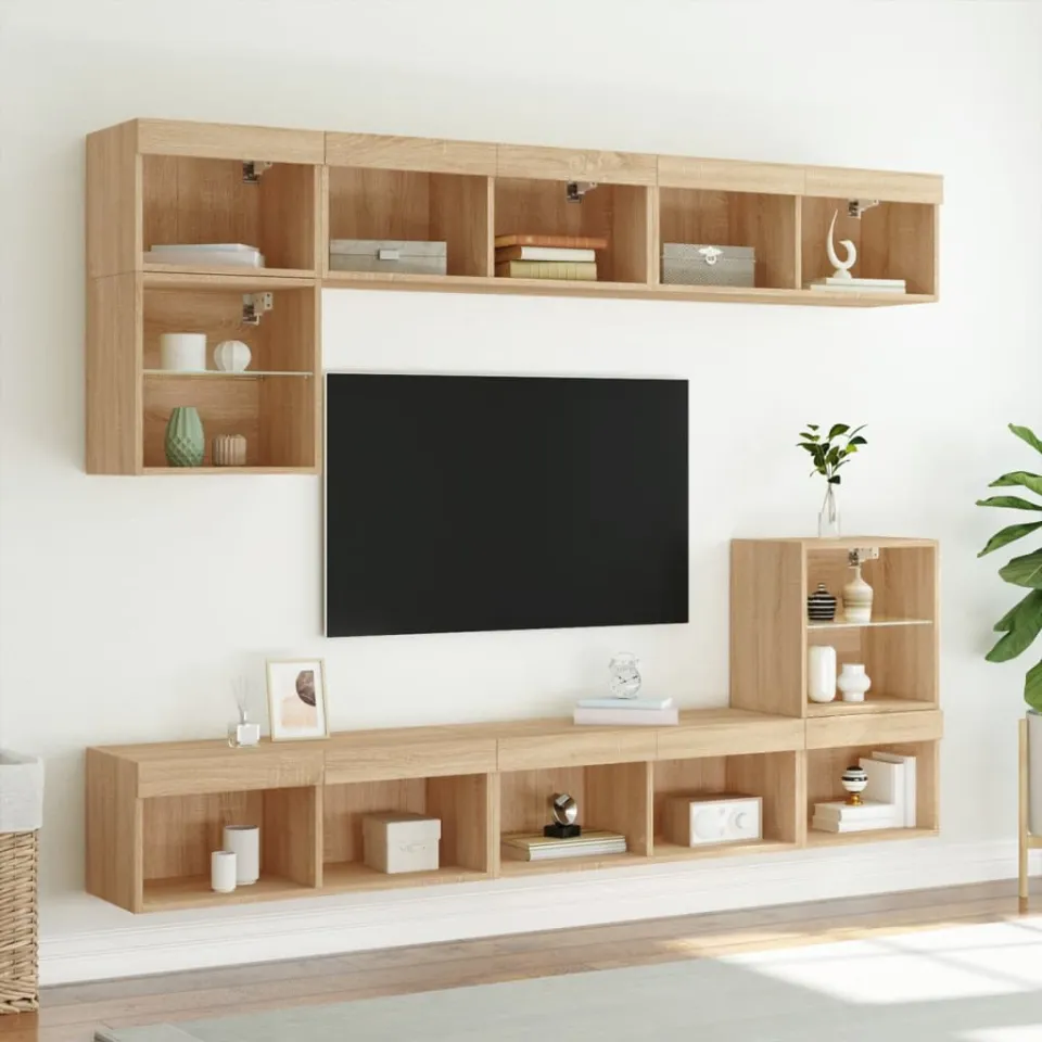 vidaXL Tv-meubels met LED-verlichting 2 st 80x30x30 cm sonoma eiken, foto 3