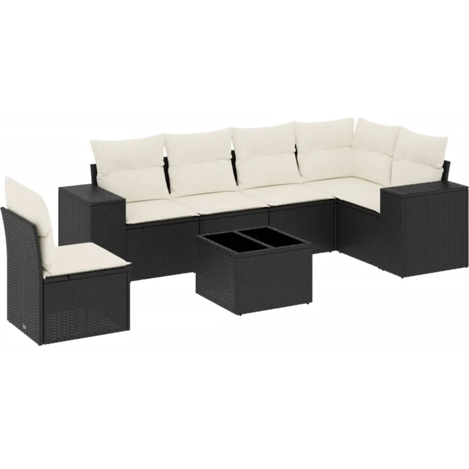 vidaXL 7-delige Loungeset met kussens poly rattan zwart