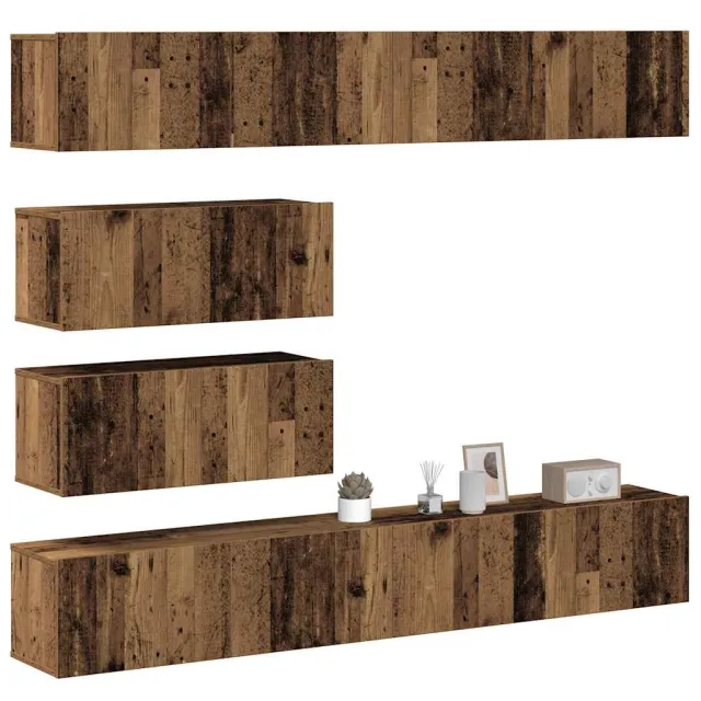 vidaXL 6-delig Tv-meubelset wandmontage bewerkt hout oud houtkleurig Bruin