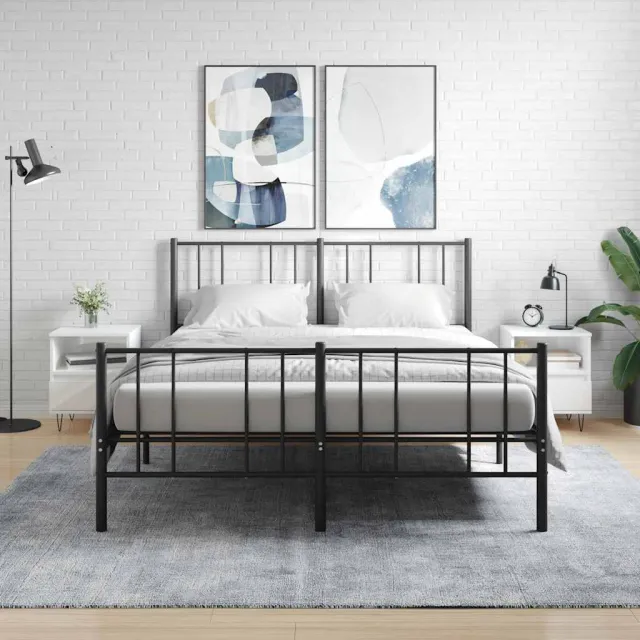 vidaXL Nachtkastjes 2 st 40x35x50 cm bewerkt hout hoogglans wit, foto 2