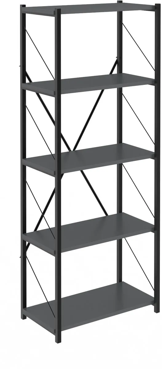 Soof & Tess Soof&Tess Boekenkast - Walnut - Opbergrek Met 5 Planken - Woonkamer - Slaapkamer 32 x 60 x 150 cm - Antraciet / Zwart - Open Planken - Voor Kantoor